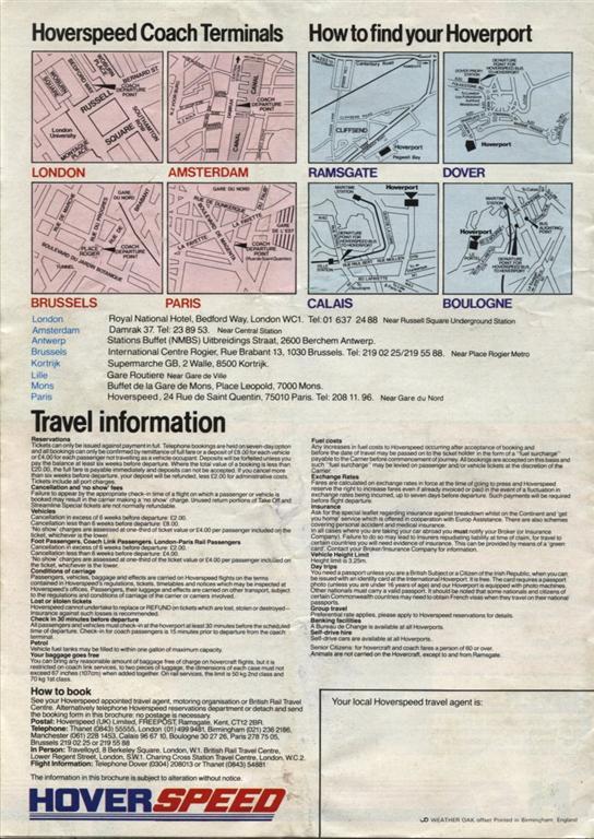 The Hoverspeed 1982 brochure, including timetables - How to find the terminals (credit: Steven Charlesworth).